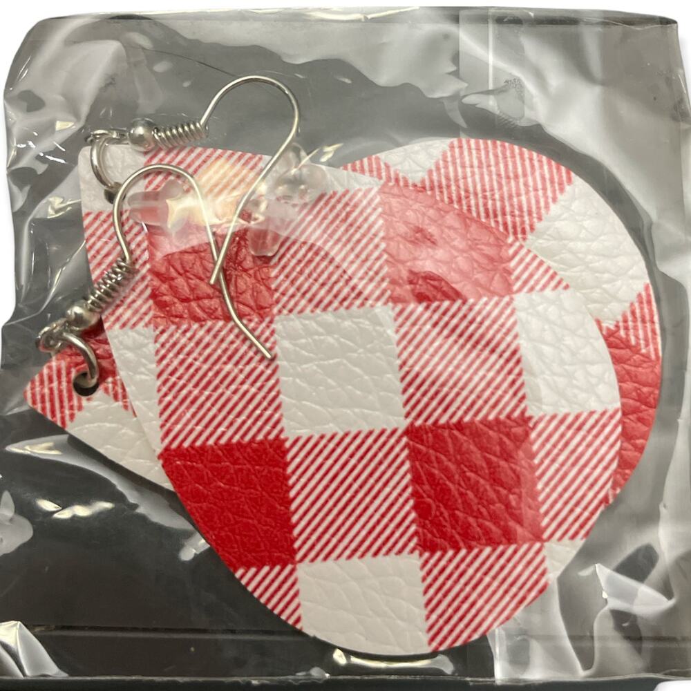 Valentines Faux Leather Bufflo Checker Earrings - Picture 4 of 5
